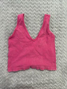 Women’s Pink Ribbed V-Neck Tank Top